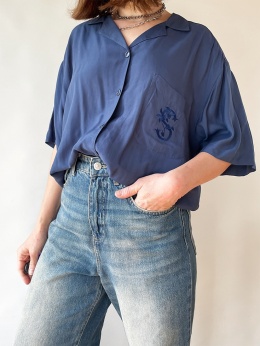 Granatowa koszula z wiskozy