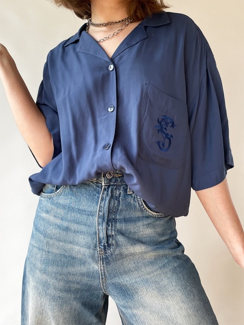 Granatowa koszula z wiskozy Granatowa koszula z wiskozy