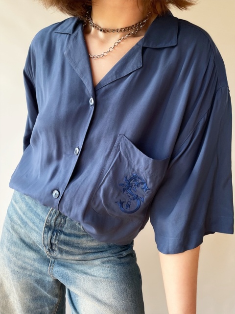 Granatowa koszula z wiskozy Granatowa koszula z wiskozy