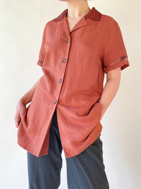 Ceglasta koszula wiskoza + len