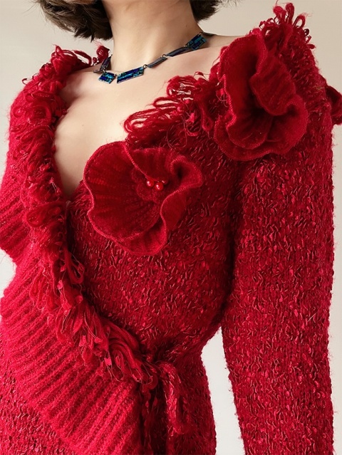 Czerwony kardigan z jedwabiem i wełną