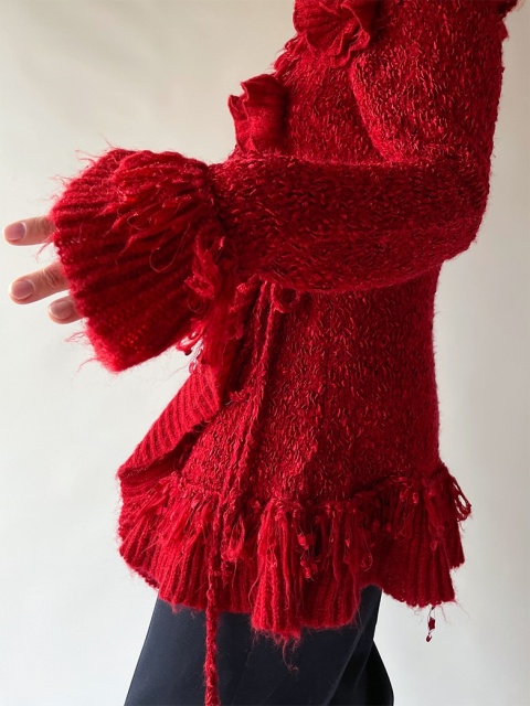 Czerwony kardigan z jedwabiem i wełną