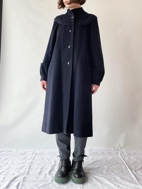 Granatowy, wełniany płaszcz