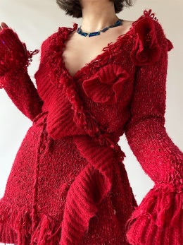 Czerwony kardigan z jedwabiem i wełną