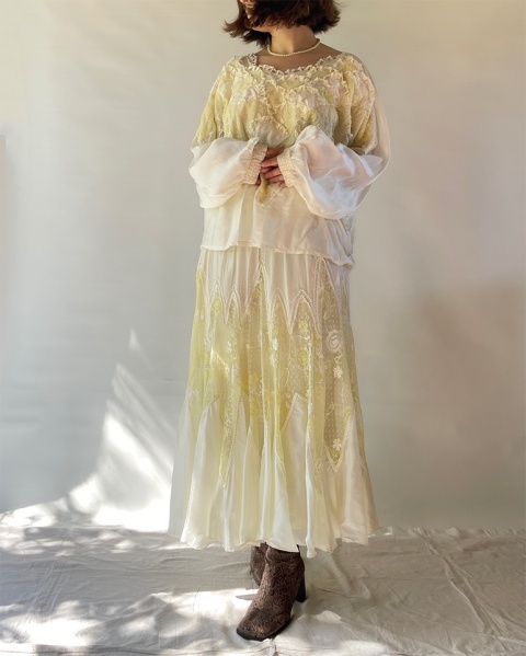 Kremowy komplet jedwab + rayon