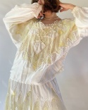Kremowy komplet jedwab + rayon