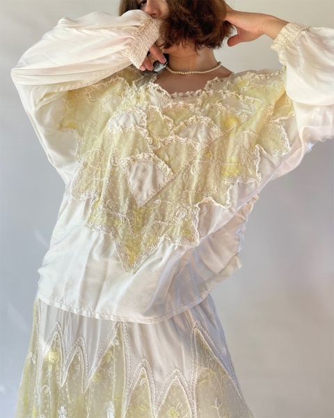 Kremowy komplet jedwab + rayon