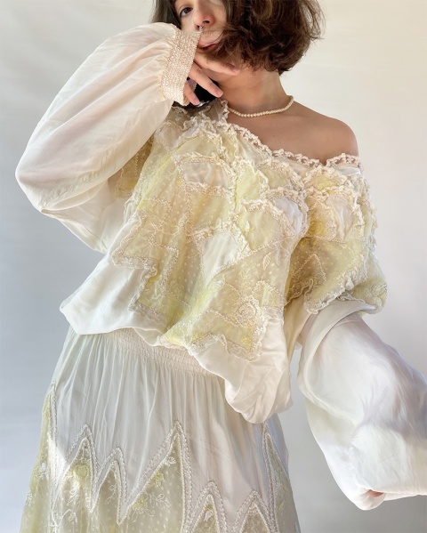 Kremowy komplet jedwab + rayon