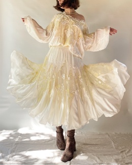 Kremowy komplet jedwab + rayon