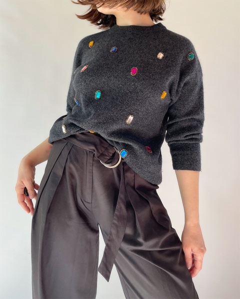 Sweter z kryształkami, wełna + angora