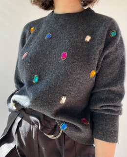 Sweter z kryształkami, wełna + angora