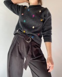 Sweter z kryształkami, wełna + angora