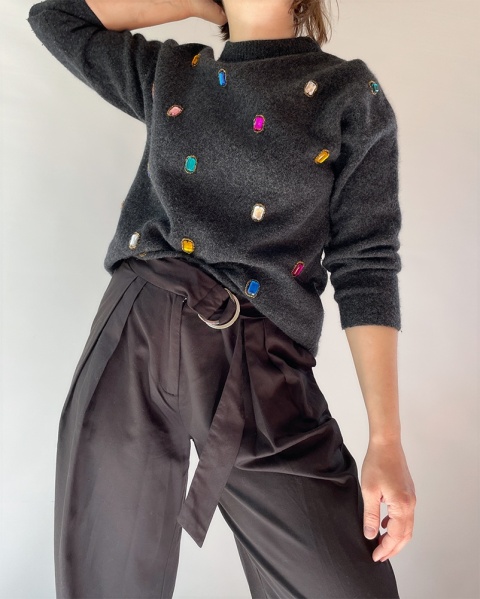 Sweter z kryształkami, wełna + angora
