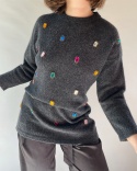 Sweter z kryształkami, wełna + angora