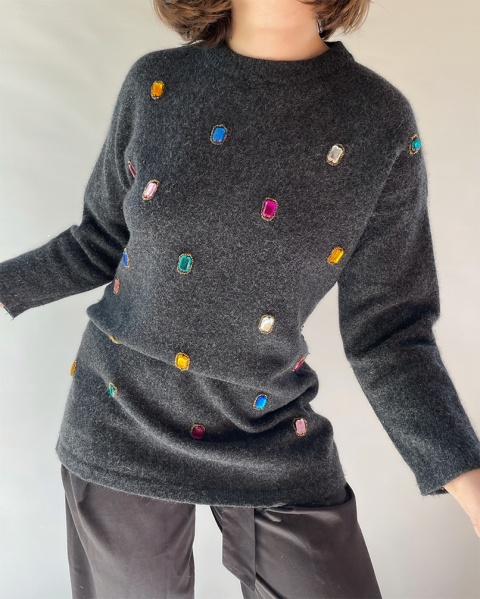 Sweter z kryształkami, wełna + angora